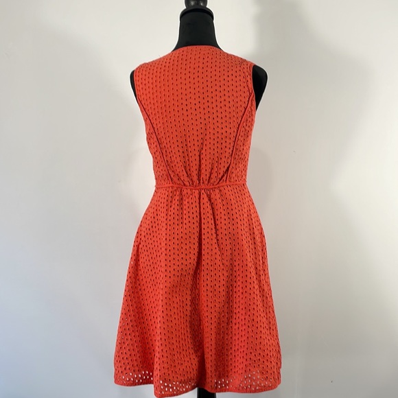 Sophie Max Eyelet Orange Dress, cinched waist, Size Small - Picture 3 of 12